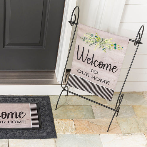 Evergreen Wood Grain Welcome Garden Burlap Flag