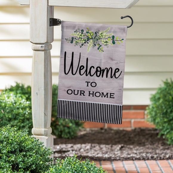 Evergreen Wood Grain Welcome Garden Burlap Flag