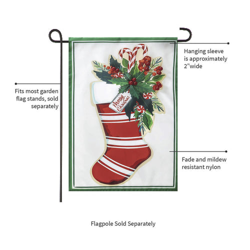 Evergreen Merry Christmas Stocking Applique Garden Flag