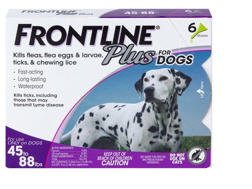 Merial Frontline Plus Flea And Tick Control For 45 To 88 Pounds Dogs 6 Doses