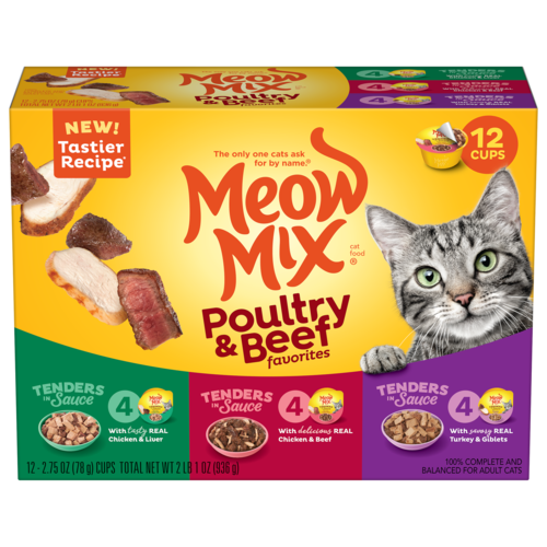 Meow Mix Tenders in Sauce Poultry & Beef Favorites Variety Pack