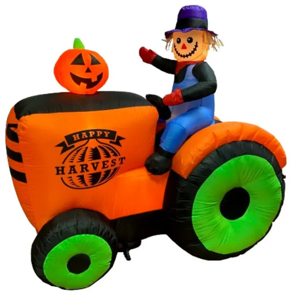 Santas Forest 90981 Inflatable Tractor w/Scarecrow, 6 ft H, Polyester, Multi Color, Internal Light/Music: Internal Light, Indoor/Outdoor