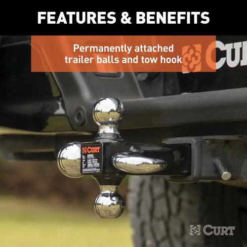 Curt Multi-Ball Mount with Hook (2 Solid Shank, 1-7/8, 2 & 2-5/16 Chrome Balls) #45675