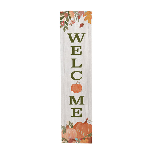 Evergreen Harvest Blossom Porch Leaner Pumpkin and Fall Leaves Welcome 46H