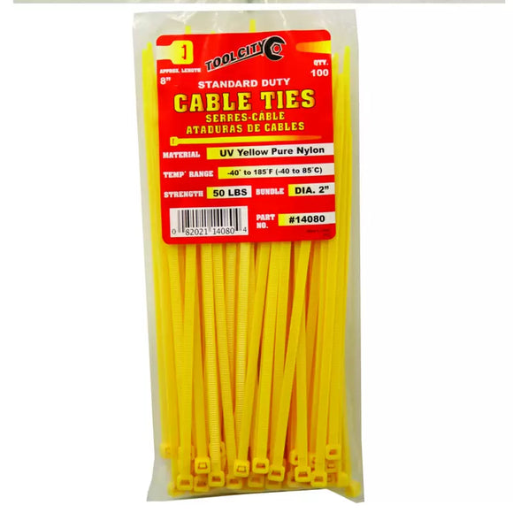 Tool City 8 in. L Yellow Cable Tie 100 Pack