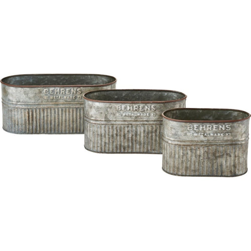 EMBOSSED AGED GALV. NESTING OVAL TUBS
